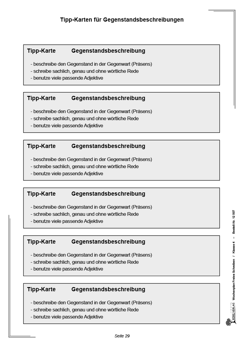 Wochenplan Freies Schreiben / Klasse 4