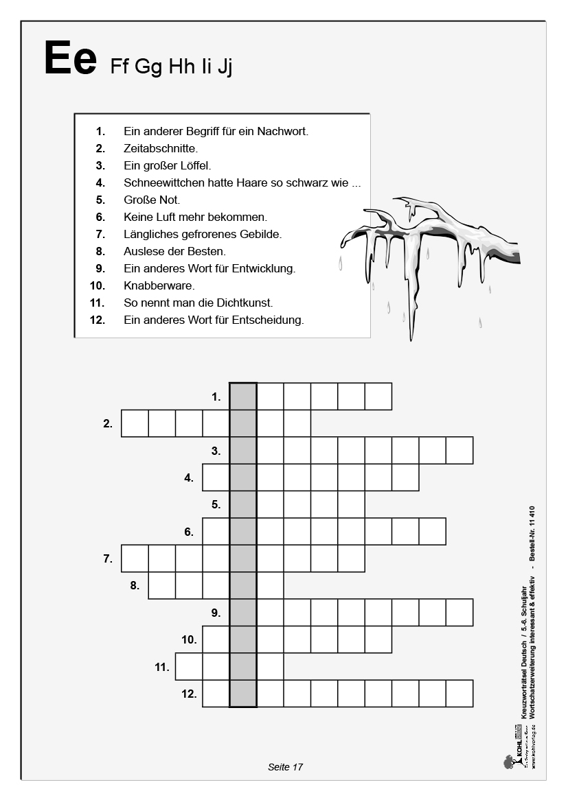 Kreuzworträtsel Deutsch / Klasse 5-6