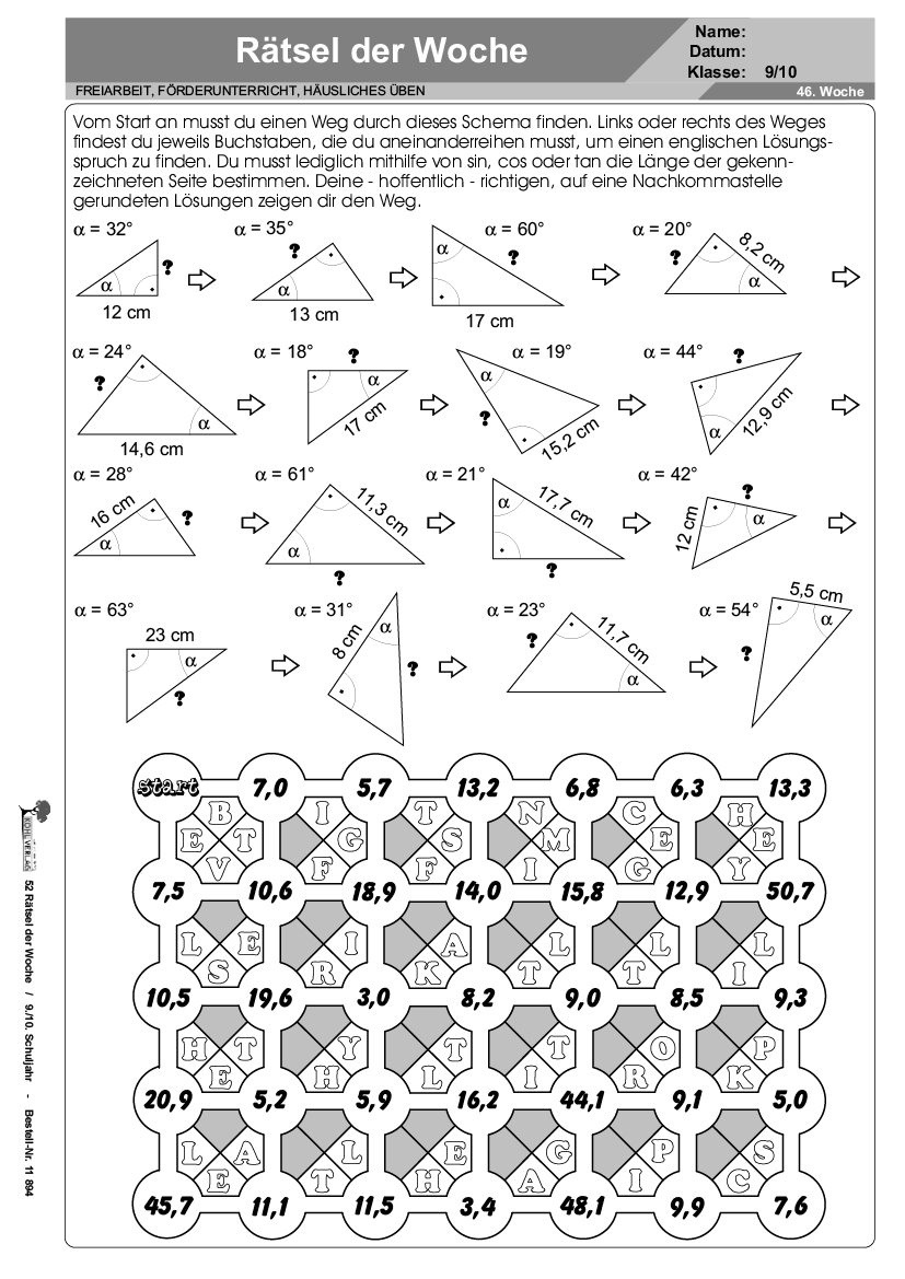 52 Rätsel der Woche / Klasse 9-10