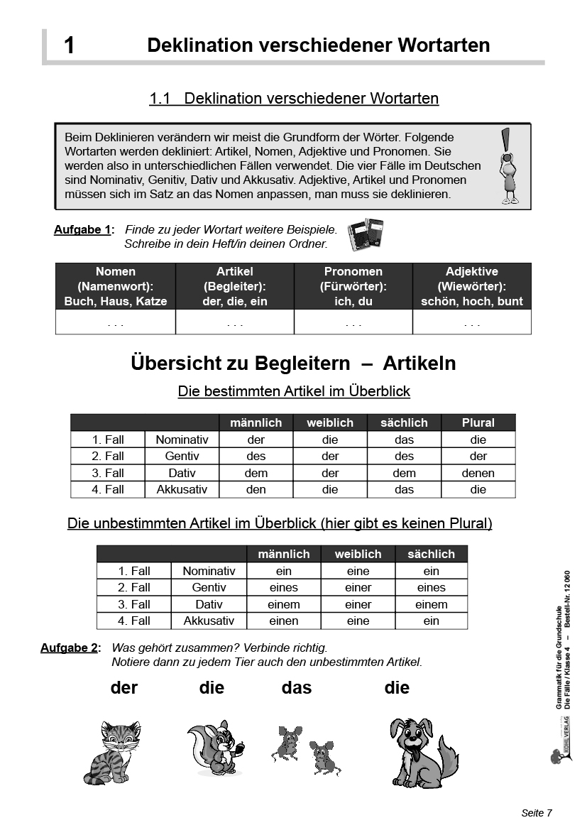 Grammatik für die Grundschule - Die Fälle / Klasse 4