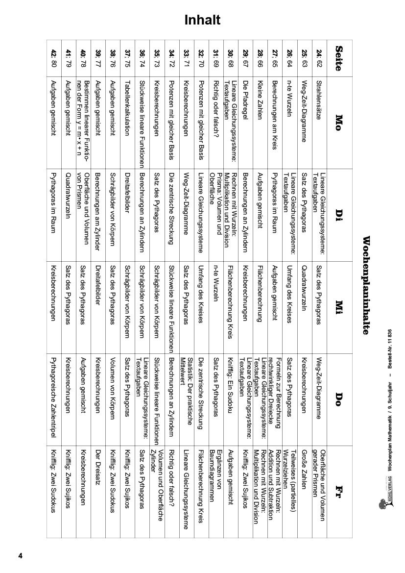 Wochenplan Mathe / Klasse 9