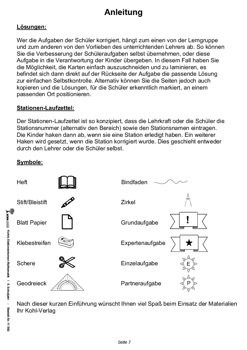 Stationenlernen Mathe / Klasse 6