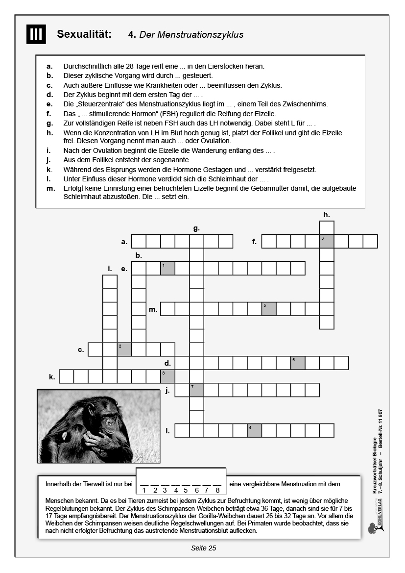 Kreuzworträtsel Biologie / Klasse 7-8