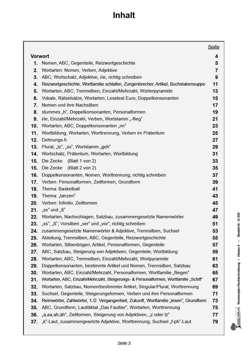 Wochenplan Rechtschreibung / Klasse 4