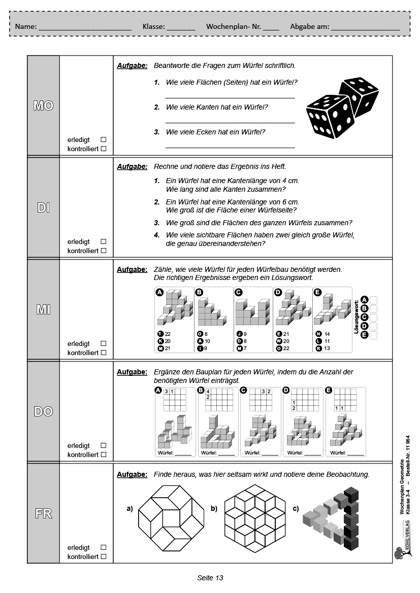 Wochenplan Geometrie / Klasse 3-4