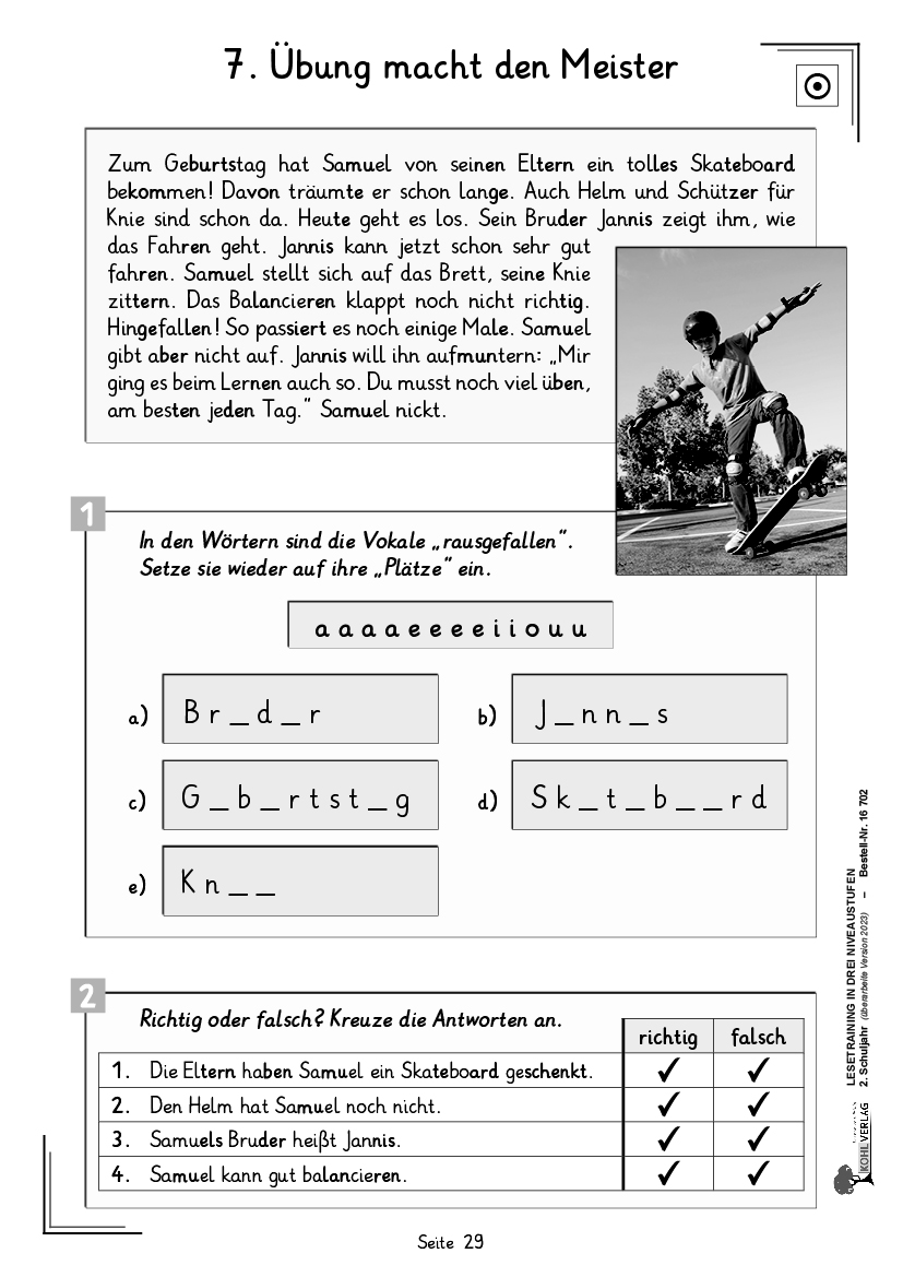 Lesetraining in drei Niveaustufen / Klasse 2