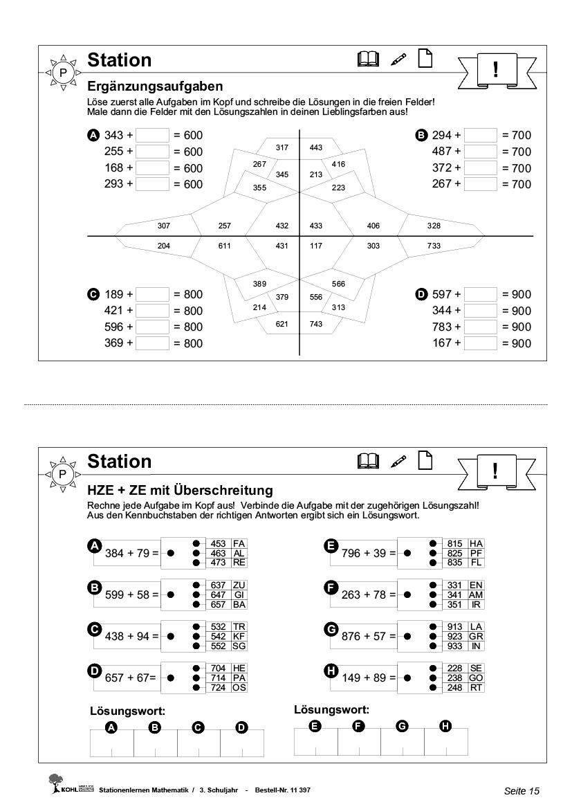 Stationenlernen Mathe / Klasse 3