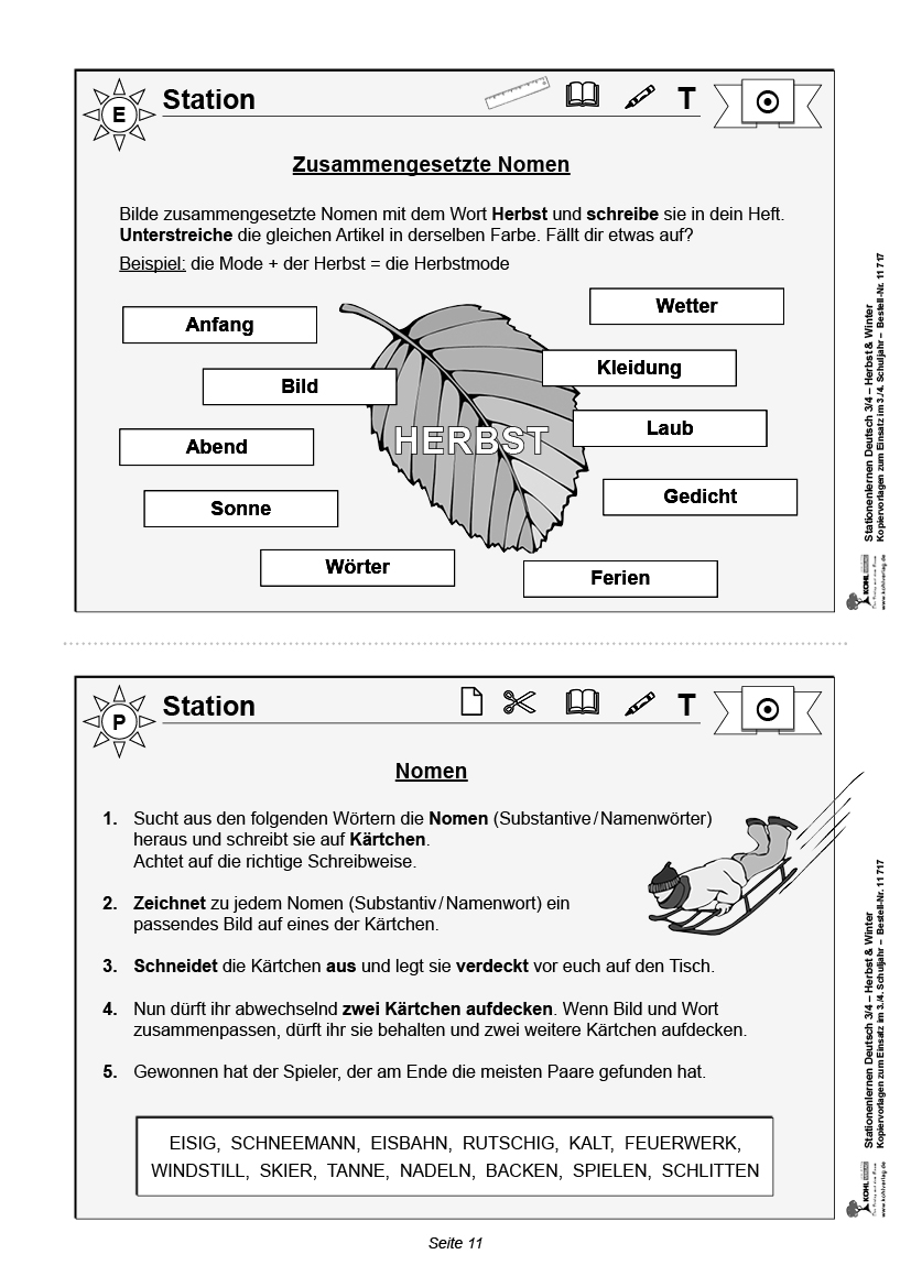 Stationenlernen Deutsch - Herbst & Winter / Klasse 3-4