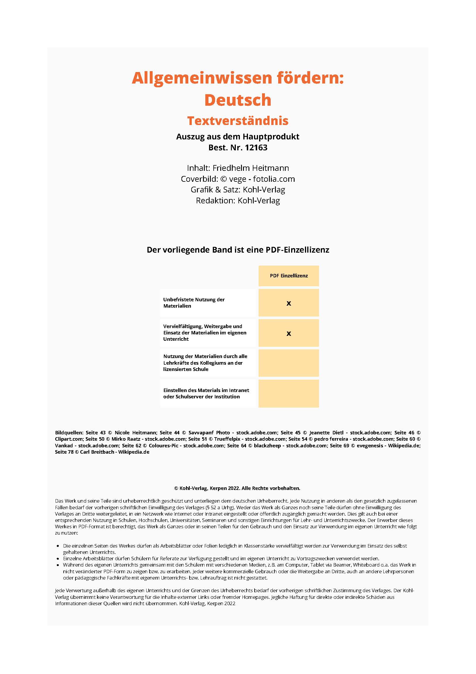 Allgemeinwissen fördern DEUTSCH: Textverständnis Allgemeinwissen fördern DEUTSCH: Textverständnis