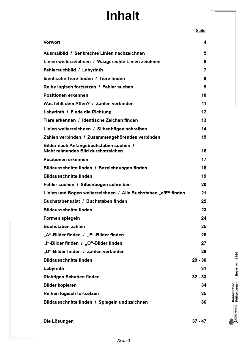 Konzentration FRÜHES LERNEN - Steigerung Schritt für Schritt