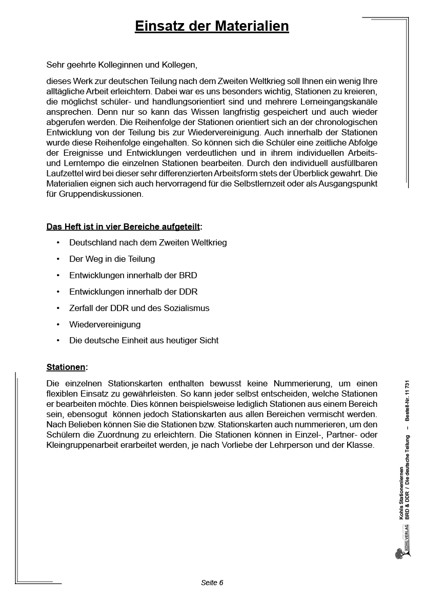 Stationenlernen BRD und DDR / Die deutsche Teilung