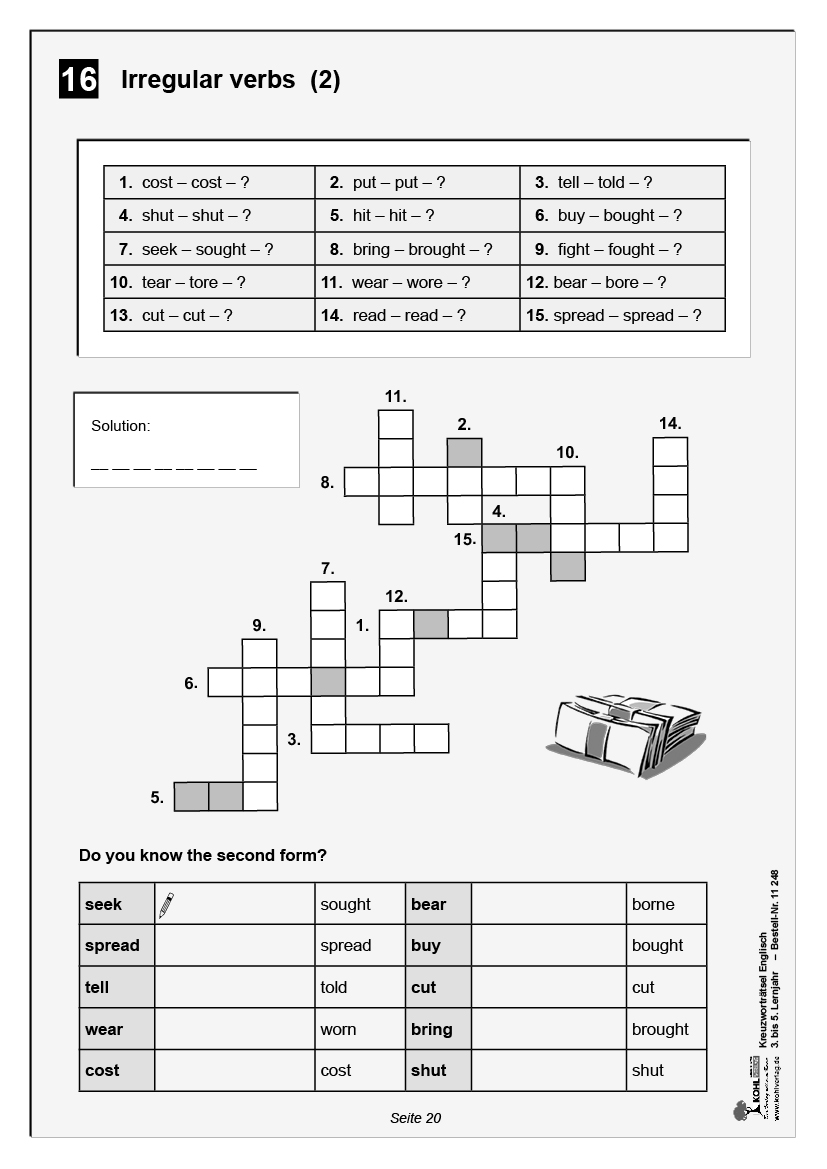Kreuzworträtsel Englisch / 3.-5. Lernjahr - Prüfung und Festigung des Grundwortschatzes