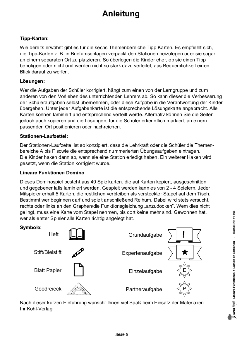 Stationenlernen Lineare Funktionen