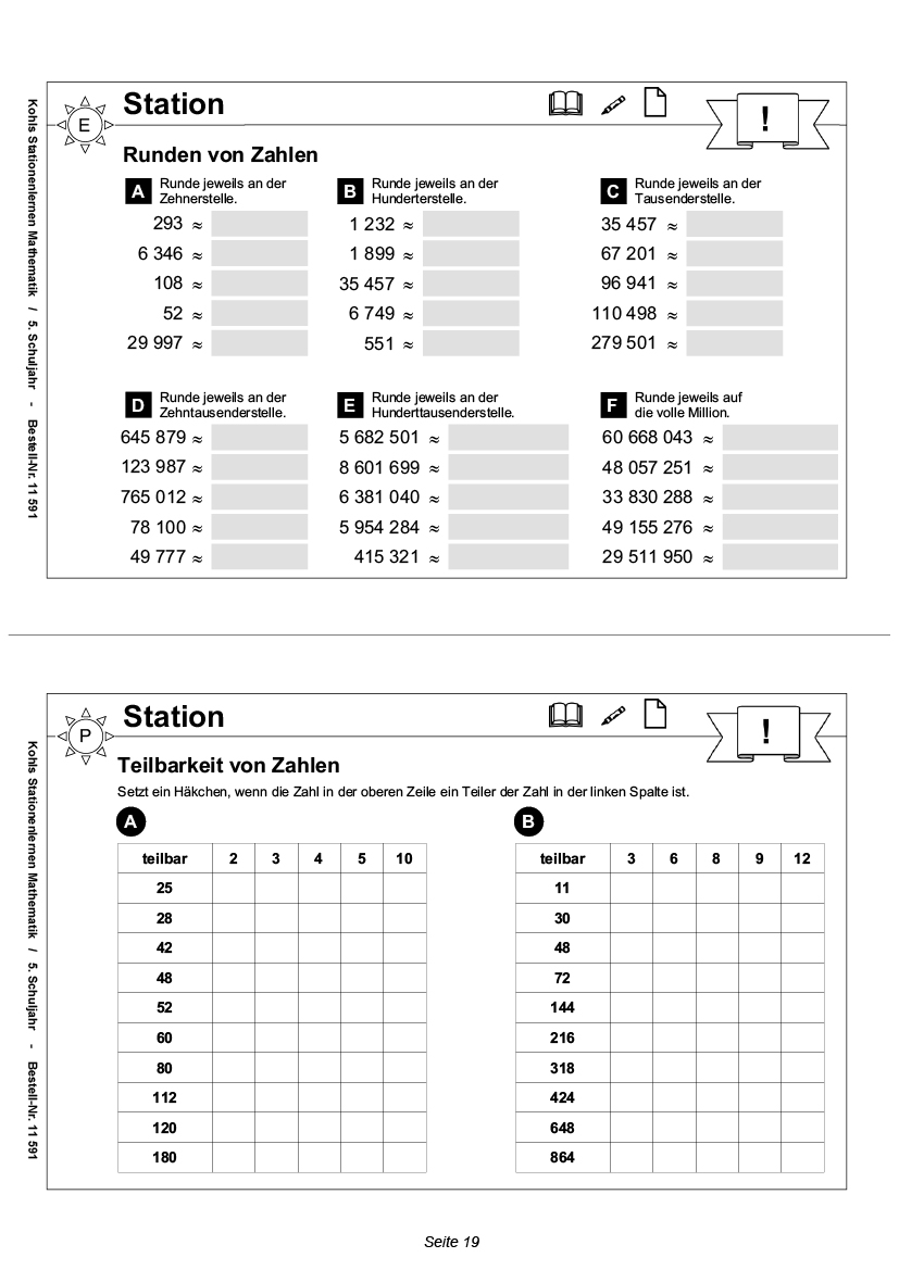 Stationenlernen Mathe / Klasse 5