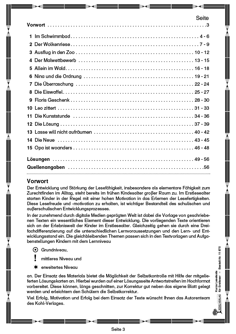 Kurze Lesetexte für Erstleser