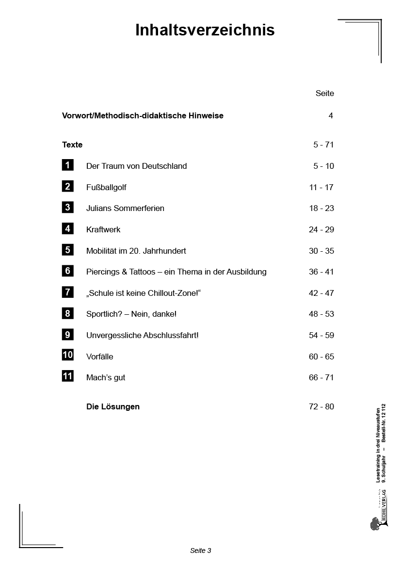 Lesetraining in drei Niveaustufen / Klasse 9