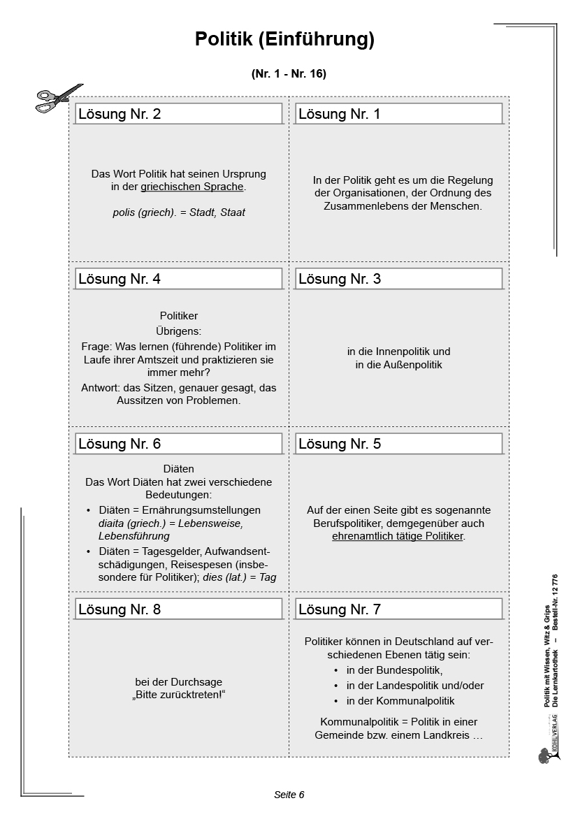 Politik mit Wissen, Witz & Grips  -  Die Lernkartothek