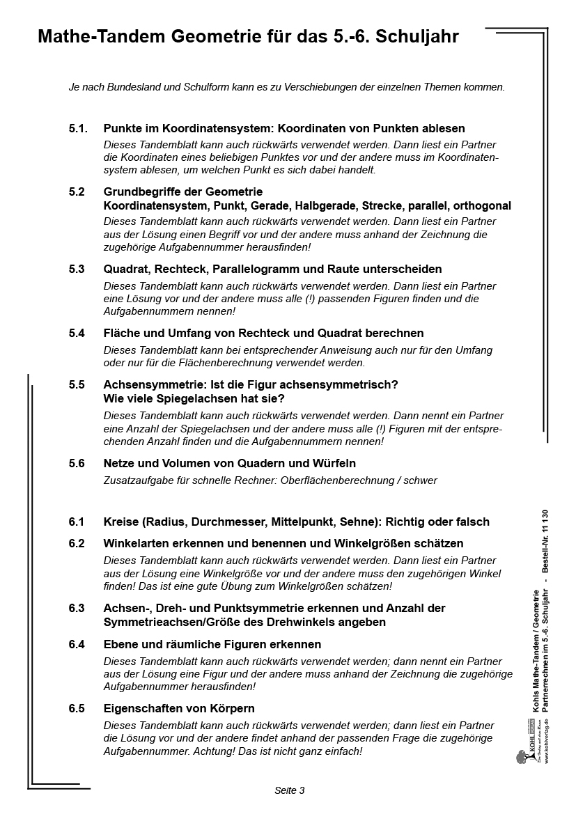 Kohls Mathe-Tandem Geometrie / Klasse 5-6