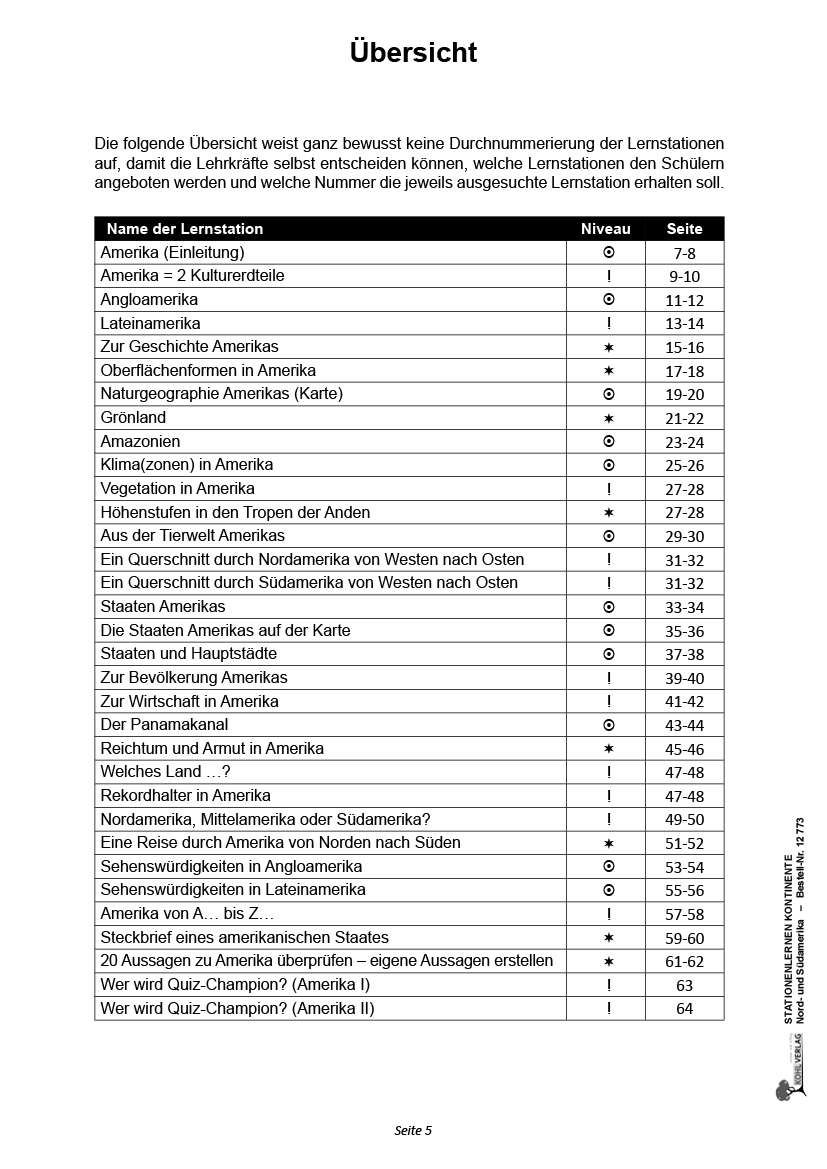 Stationenlernen Kontinente / Nord- und Südamerika