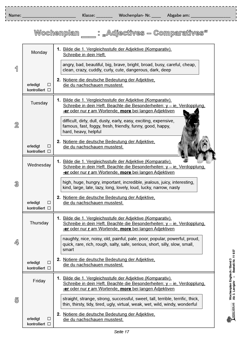 Wochenplan Englisch 3 - Ab 3. Lernjahr