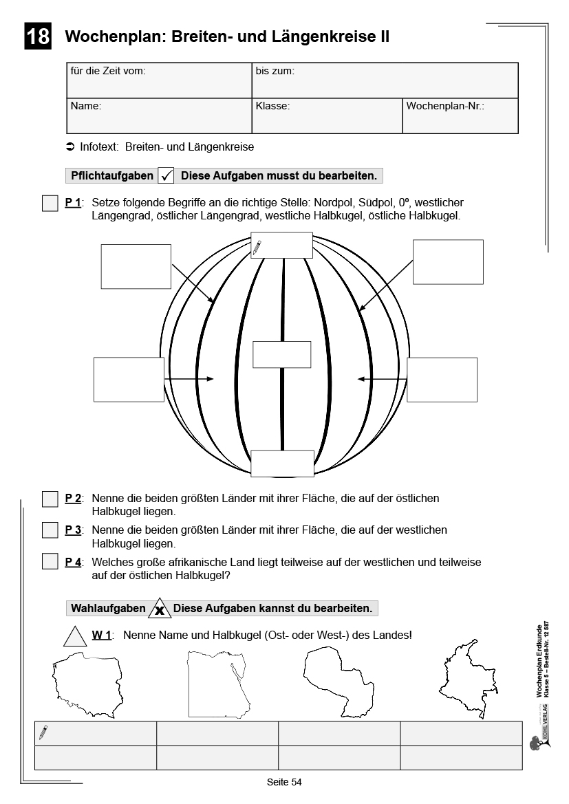 Wochenplan Erdkunde / Klasse 5