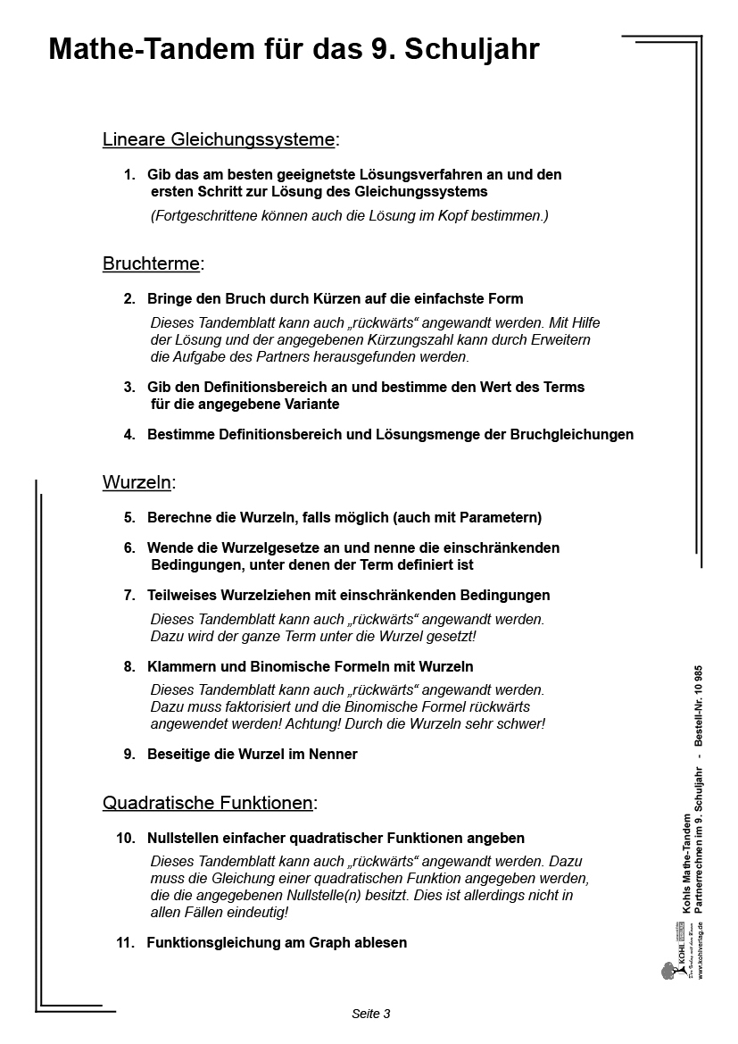 Kohls Mathe-Tandem / Klasse 9