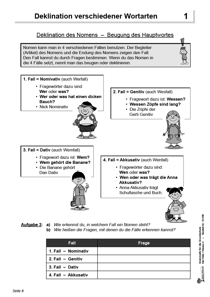 Grammatik für die Grundschule - Die Fälle / Klasse 3