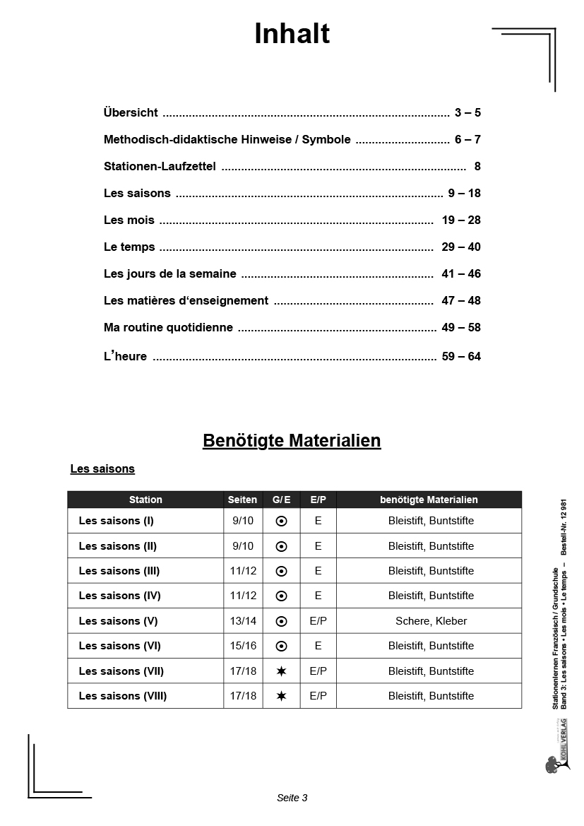 Stationenlernen Französisch 3 / Grundschule