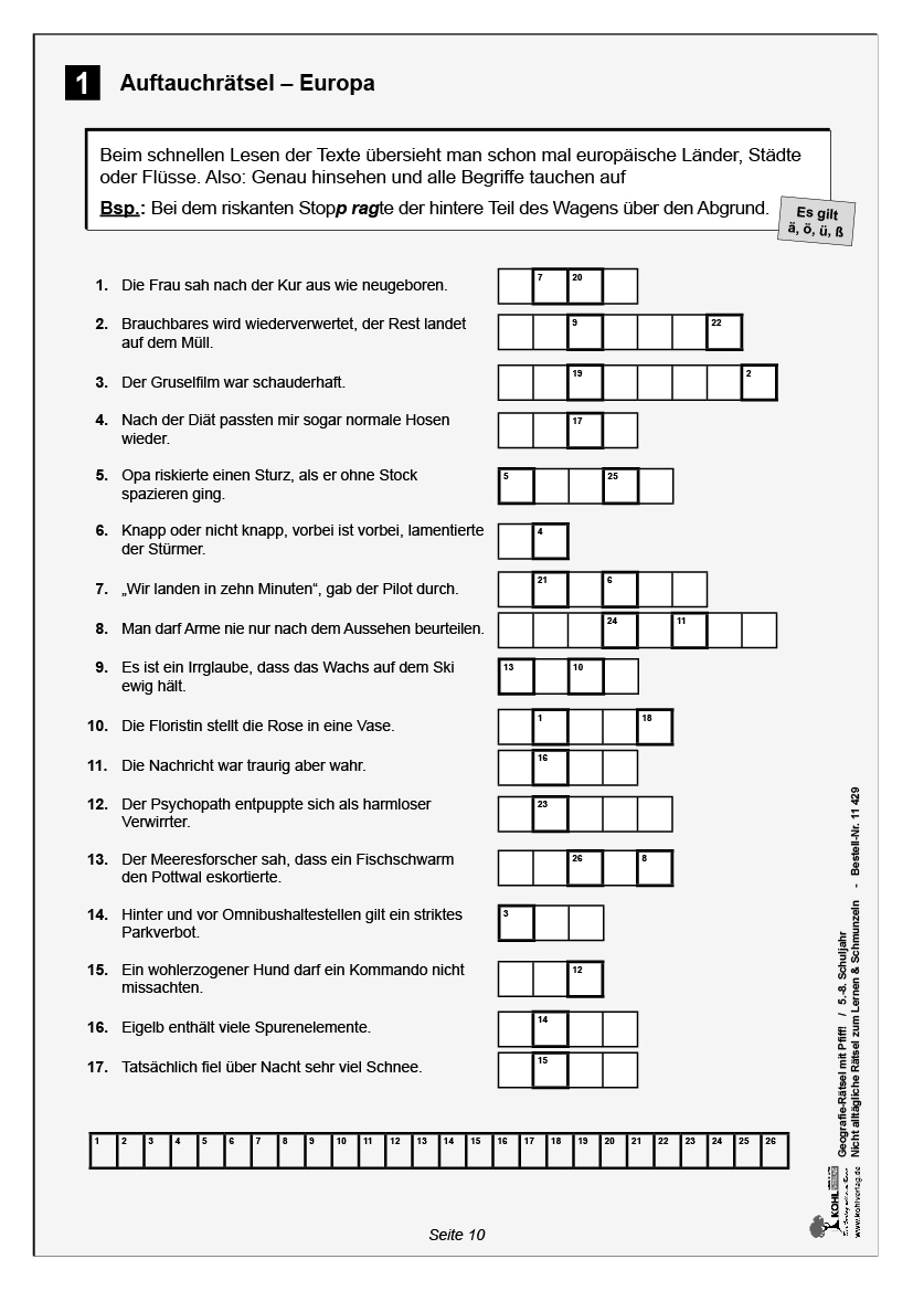 Geographie-Rätsel mit Witz! - 5.-8. Schuljahr