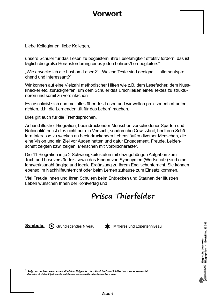 Englische Lesetexte / Biographies