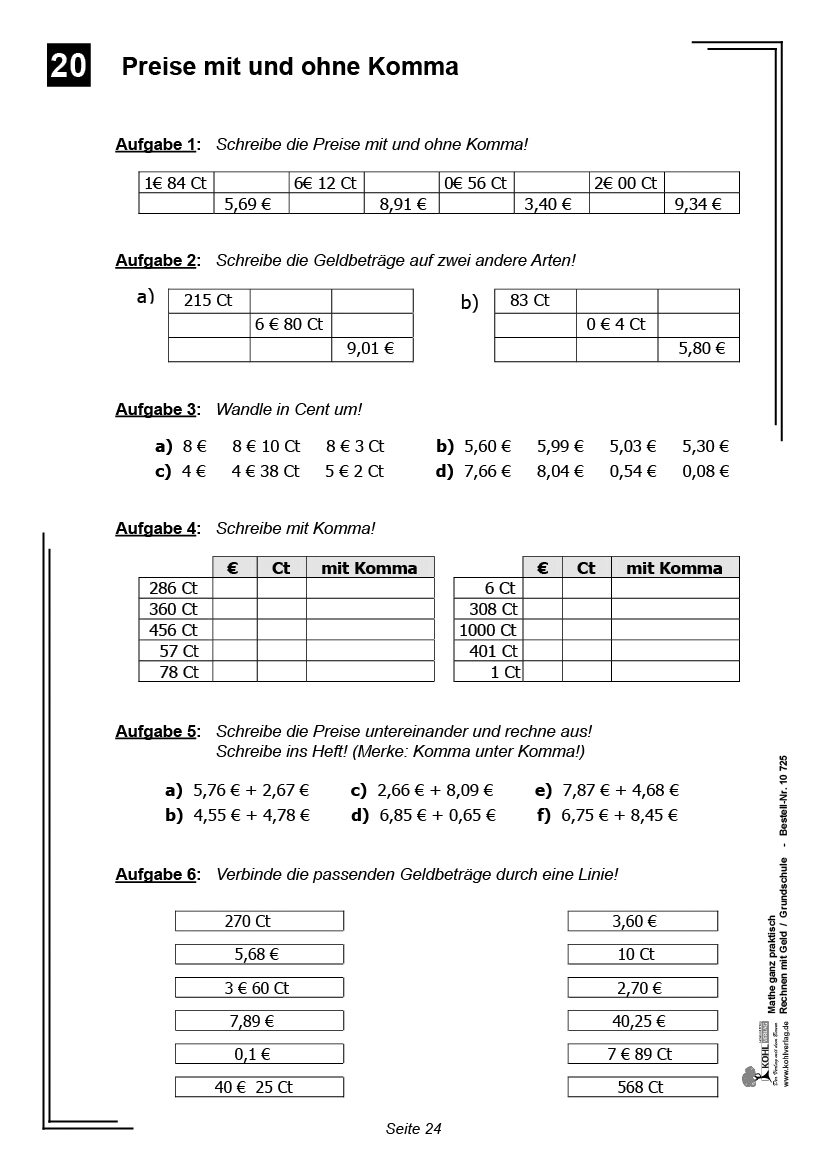 Rechnen mit Geld / Grundschule