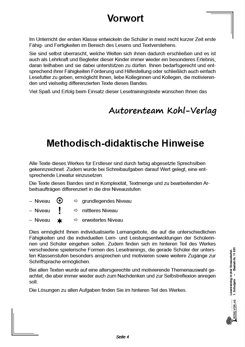 Lesetraining in drei Niveaustufen / Klasse 1