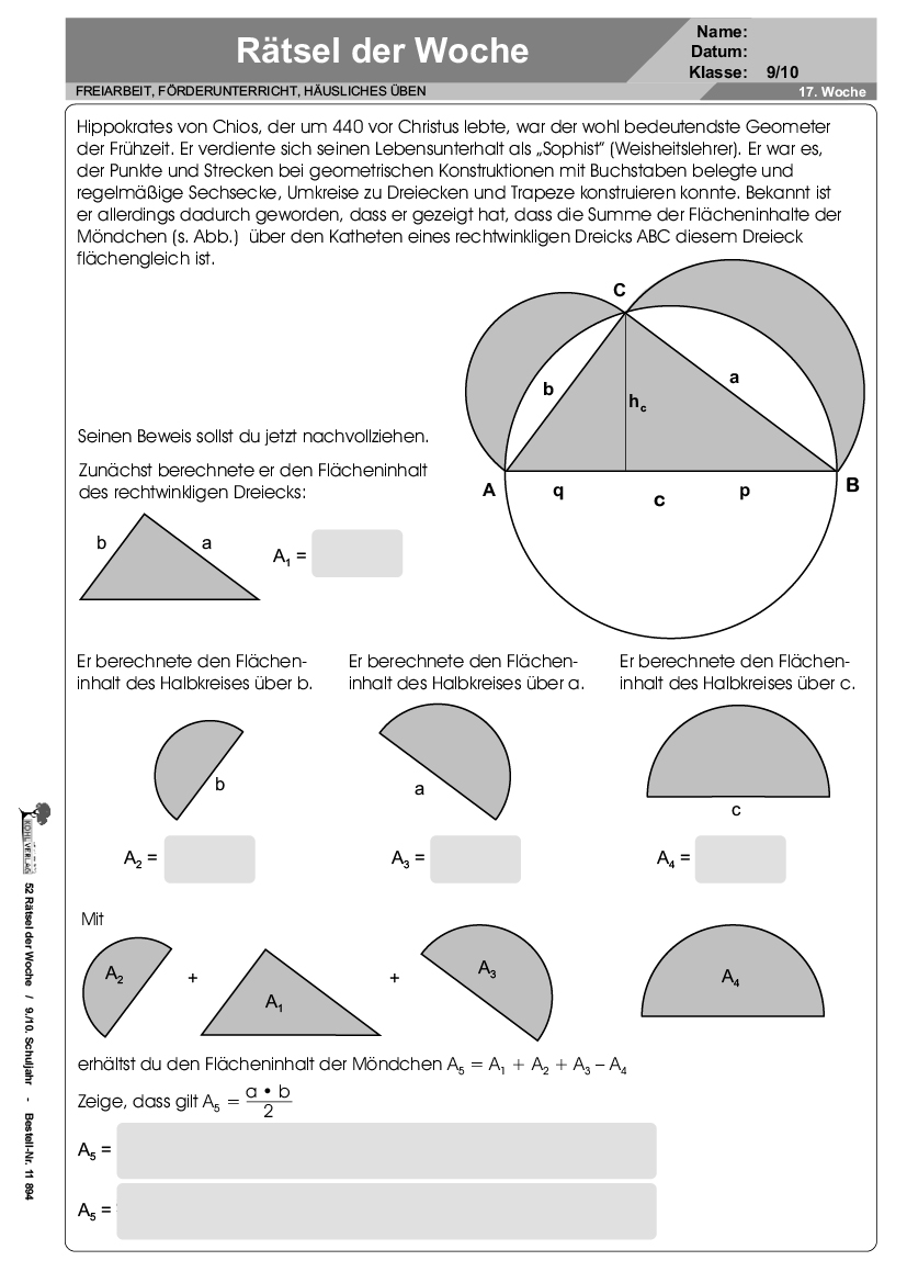 52 Rätsel der Woche / Klasse 9-10