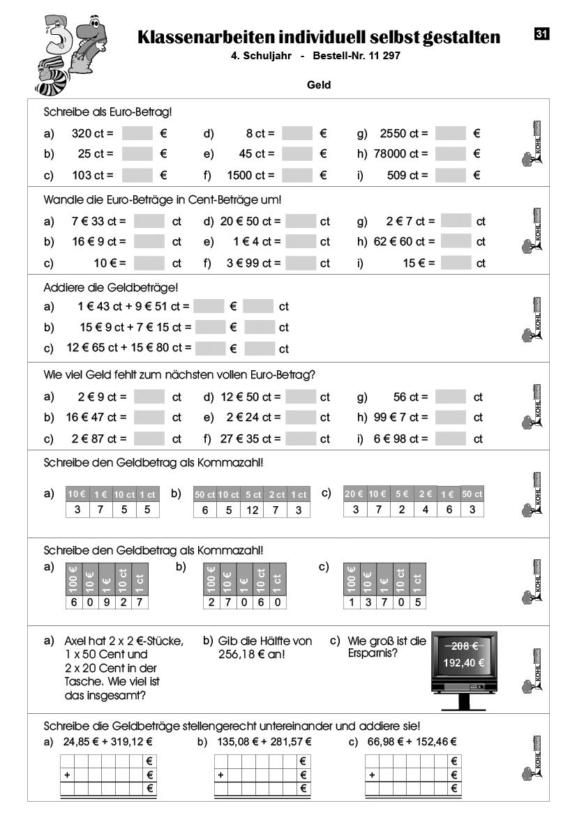 Klassenarbeiten MATHE / Klasse 4