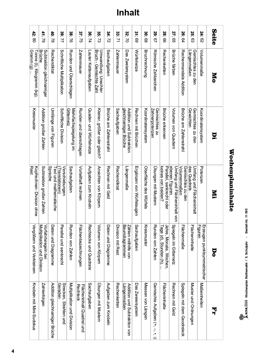 Wochenplan Mathe / Klasse 5