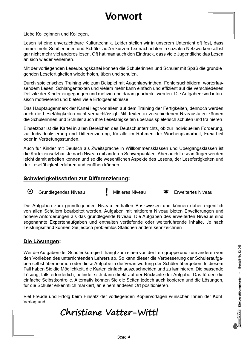 Die Leseübungskartei - Mit motivierenden Lesetexten in verschiedenen Niveaustufen
