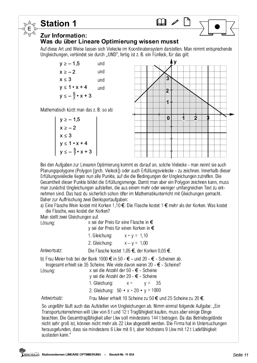 Stationenlernen Lineare Optimierung / Klasse 9-10