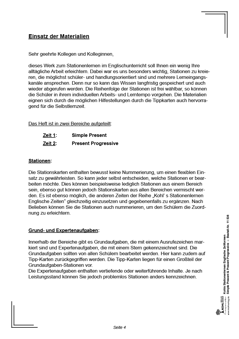 Stationenlernen Englische Zeitformen I