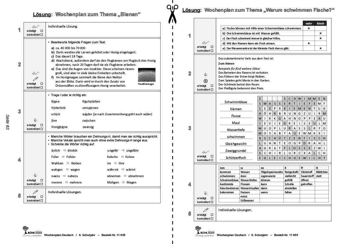 Wochenplan Deutsch / Klasse 6