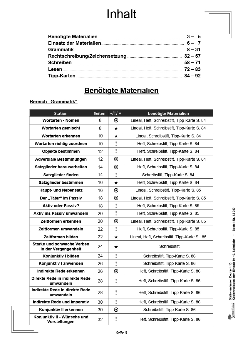 Stationenlernen Deutsch / Klasse 10