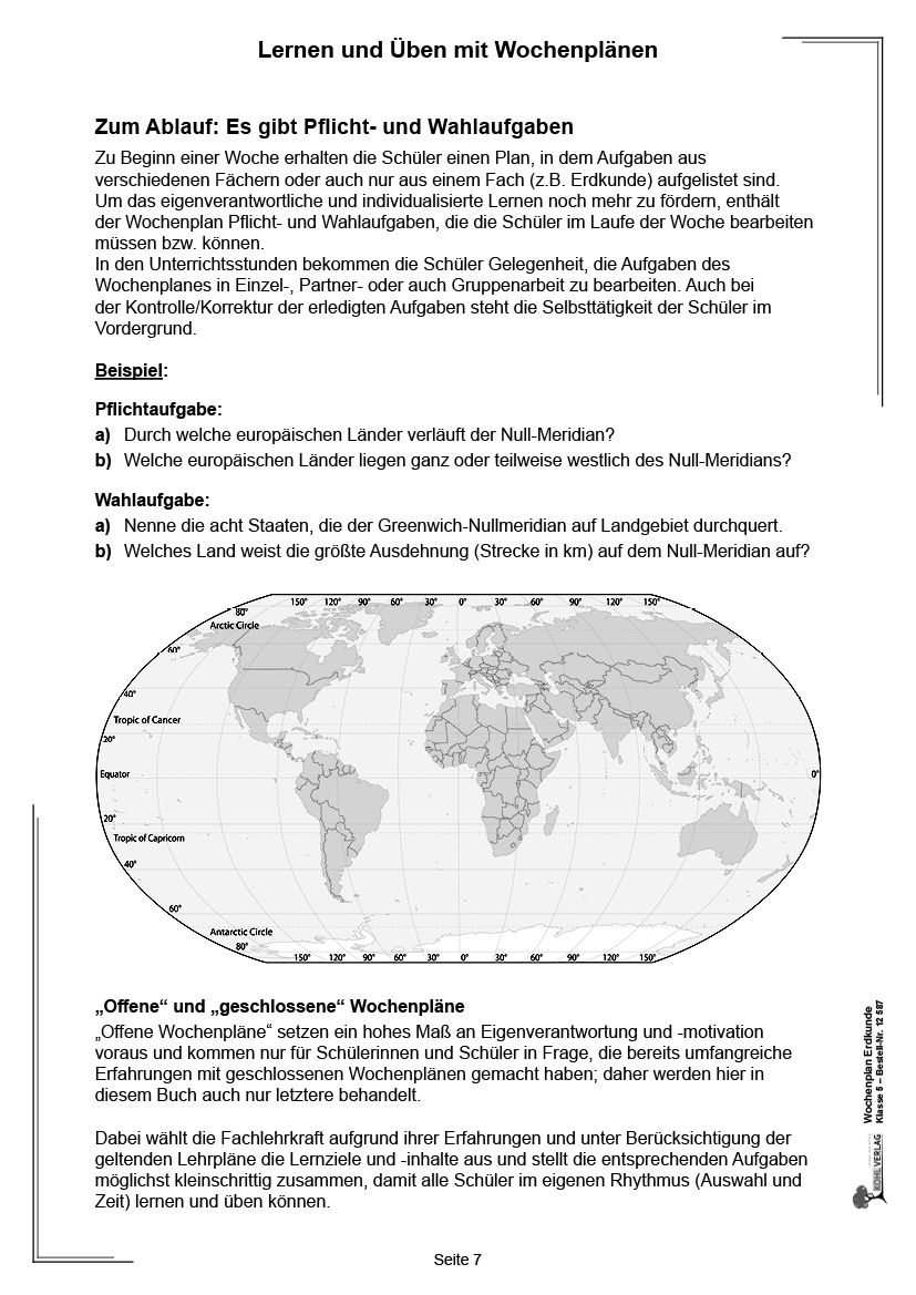 Wochenplan Erdkunde / Klasse 5