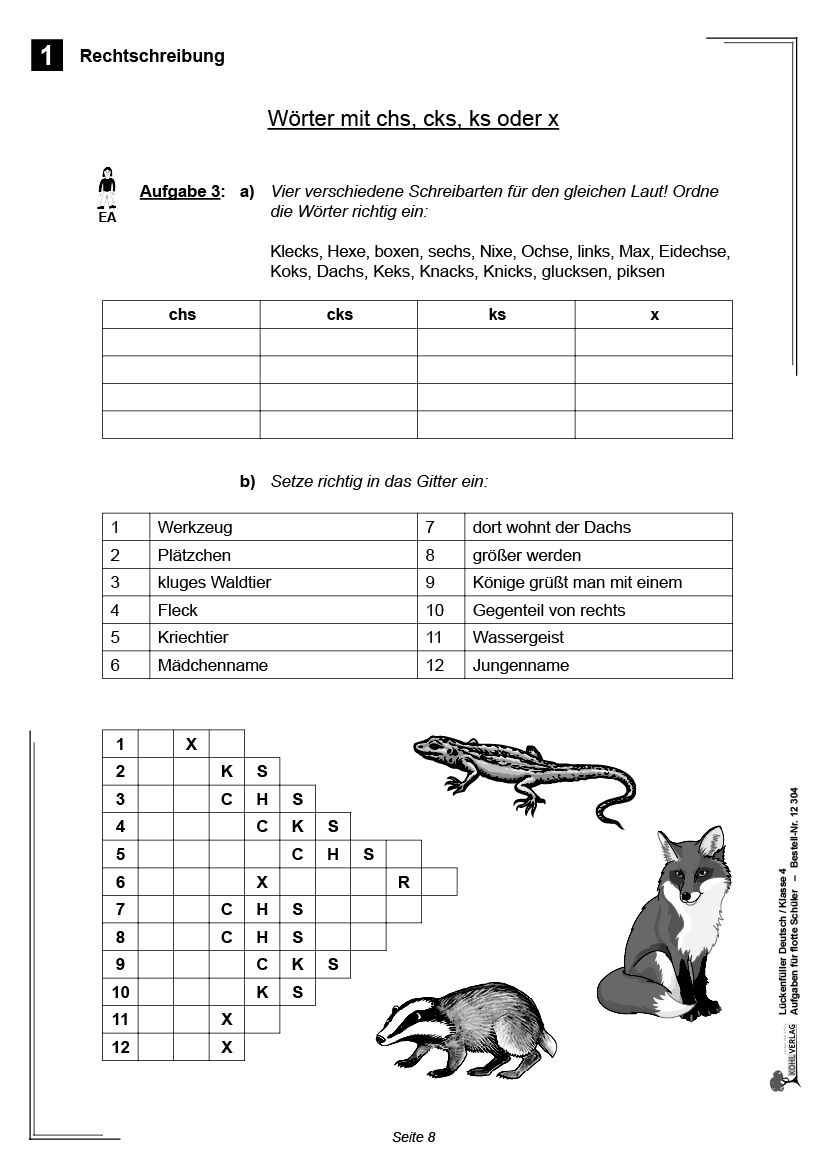 Lückenfüller Deutsch / Klasse 4