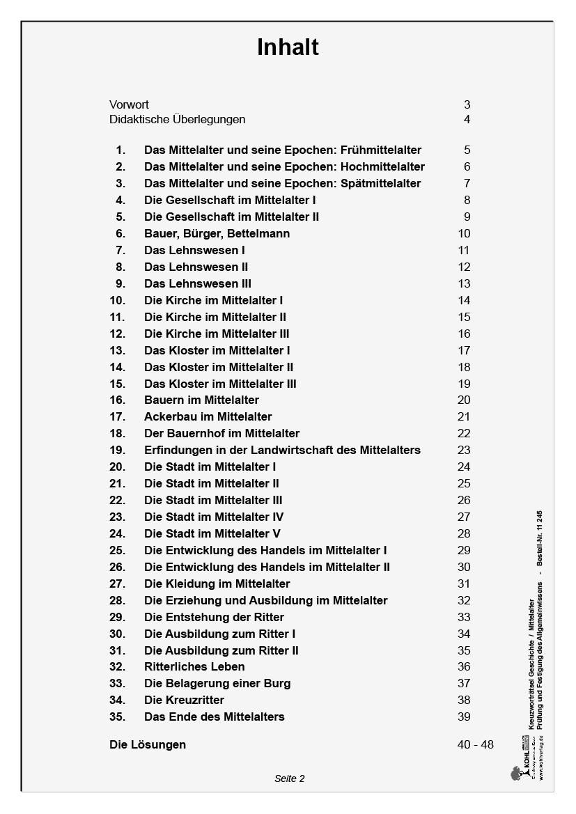 Kreuzworträtsel Geschichte / Mittelalter