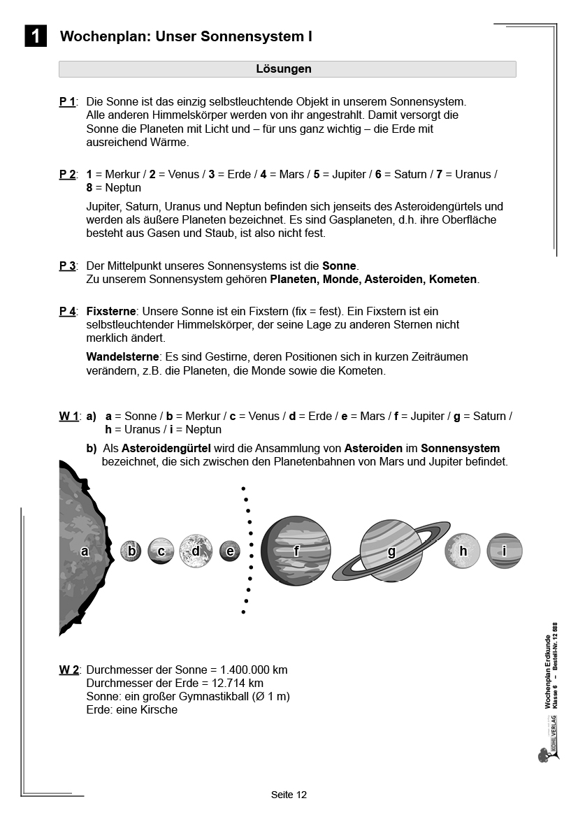 Wochenplan Erdkunde / Klasse 6