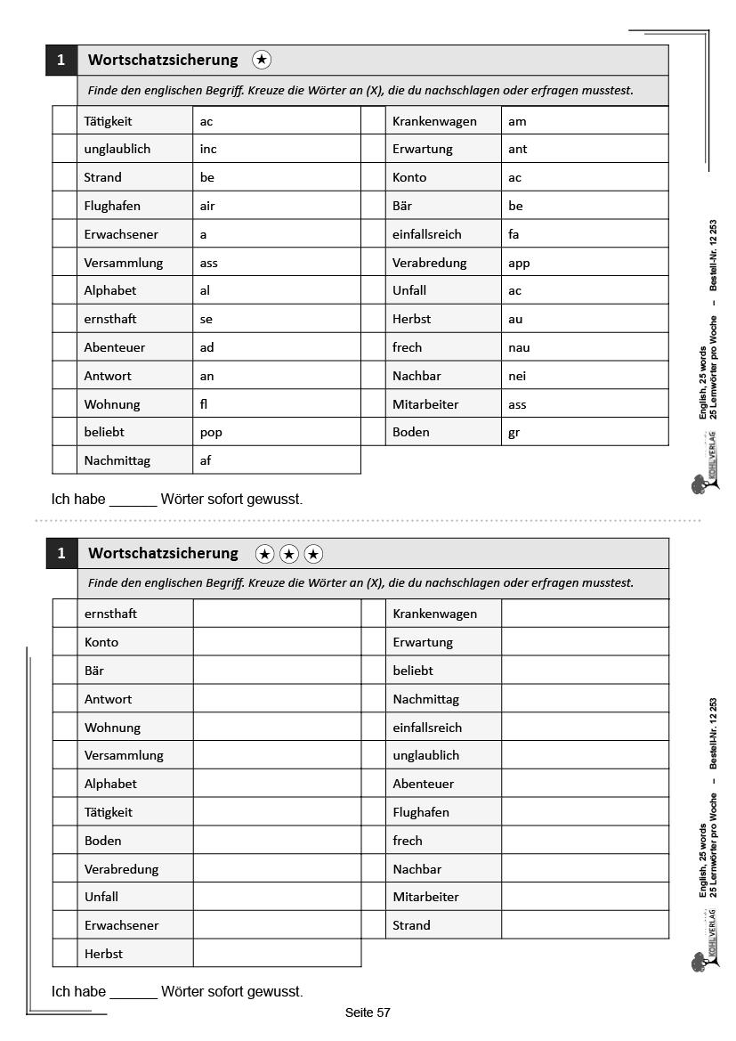 English, 25 words