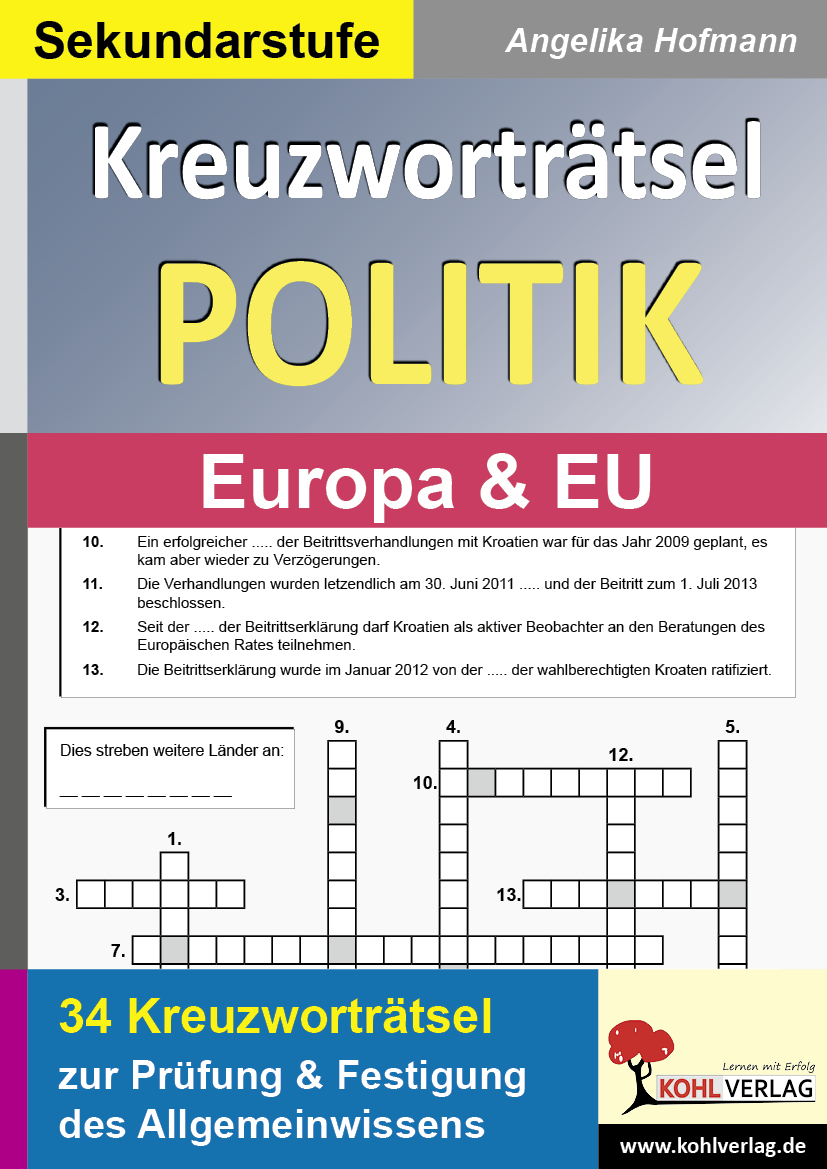 Kreuzworträtsel Politik / Europa - Prüfung und Festigung des Grundwissens im Fach Politik
