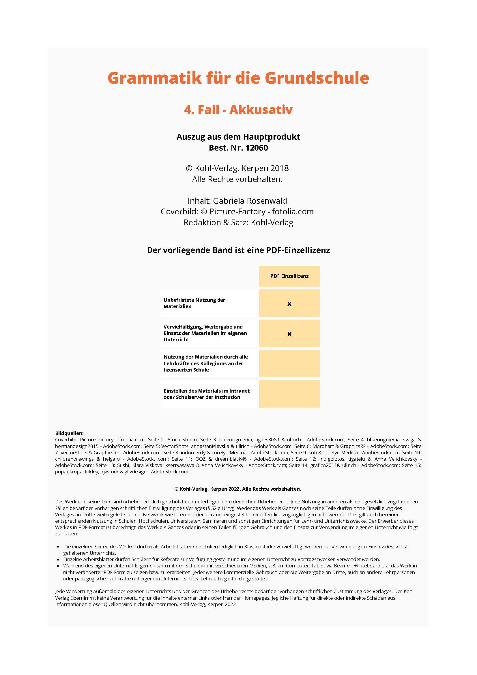 4. Fall – Akkusativ - Klasse 4 4. Fall – Akkusativ - Klasse 4
