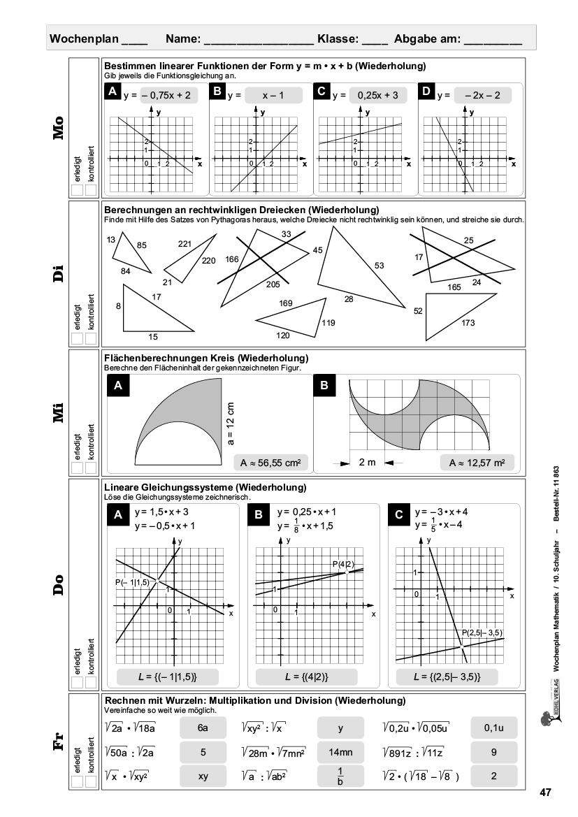 Wochenplan Mathe / Klasse 10