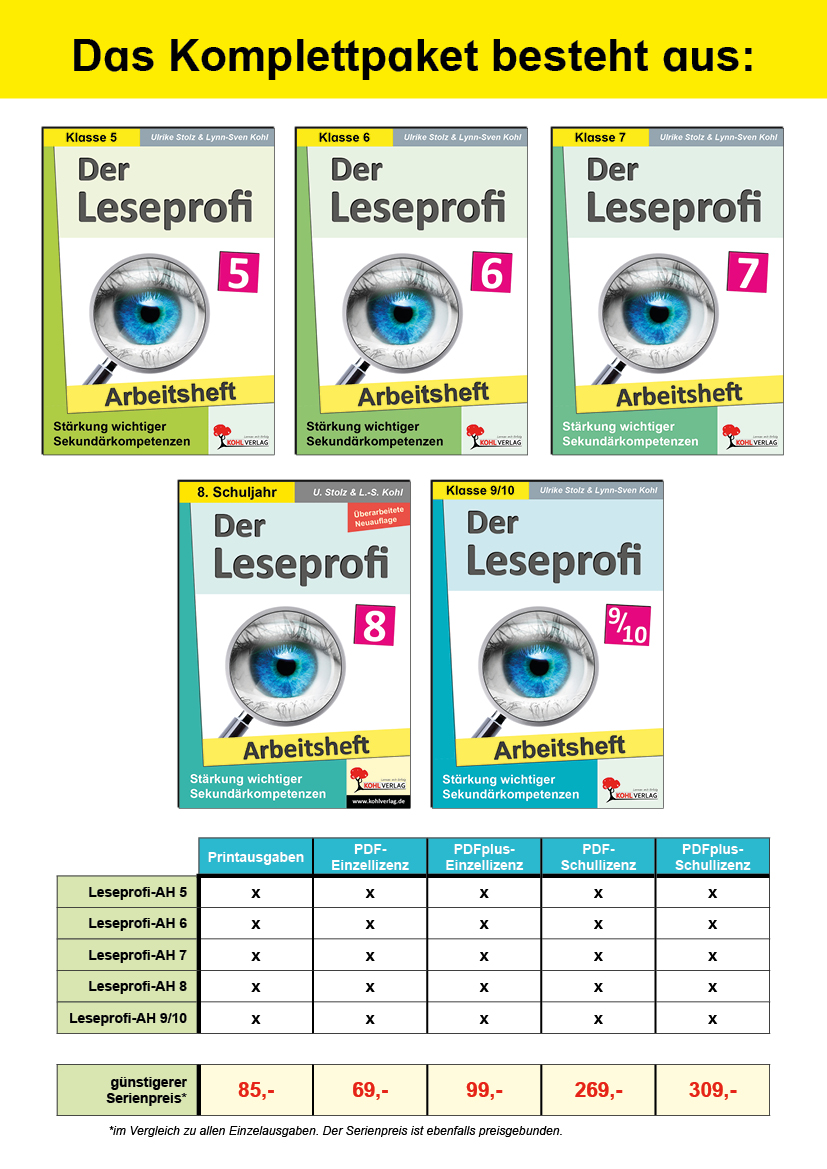 Komplettpaket* Der Leseprofi - Arbeitshefte Sekundarstufe