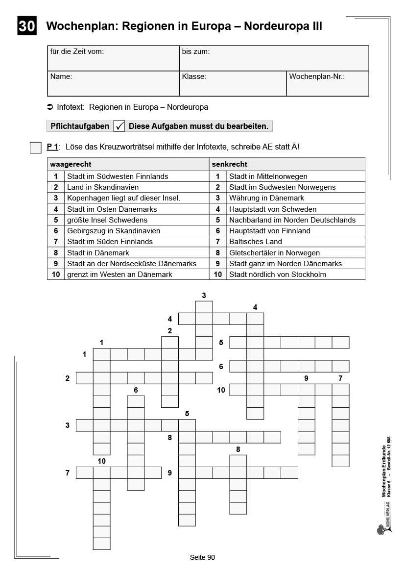 Wochenplan Erdkunde / Klasse 6